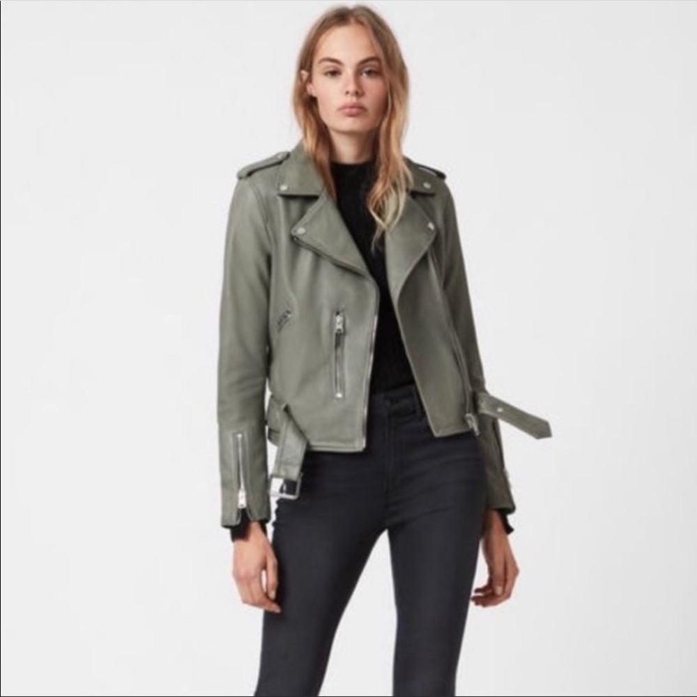 All Saints Balfern Bike Leather Jacket | Color: Jade Green | Size: 8